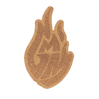 Cork coaster with Good Mythical Morning fire design.