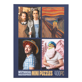 Mythical Masterpiece Mini Puzzles with "Mythical Masterpiece" and "Mini Puzzles 400 PC" text.