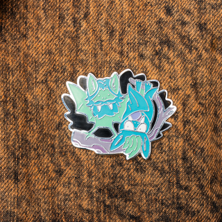 Pin of the Month with two bats. One is green and the other is blue.