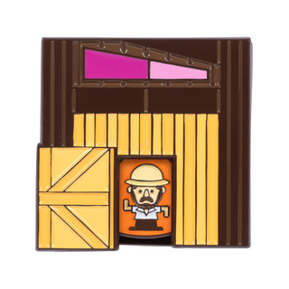 Carousel of Characters pin with Cotton Candy Randy in a safari hat inside a building with an open door.