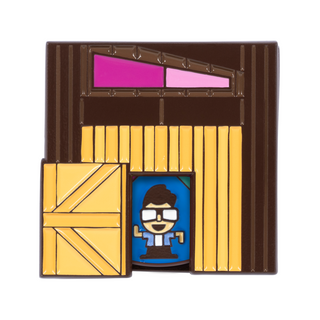 Carousel of Characters pin of the month with Cotton Candy Randy and the mythical carousel behind the crate door.