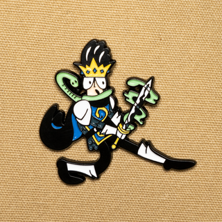 Link the Serpent King pin of the month featuring an animated snake and king with a sword.