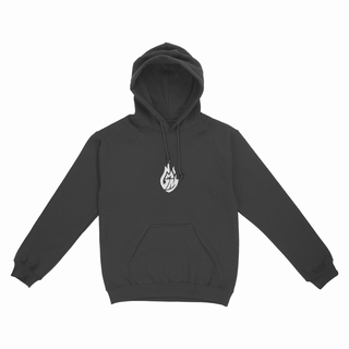 GMM Glow-in-the-Dark Bonfire Hoodie. Black hoodie with glow-in-the-dark bonfire design.