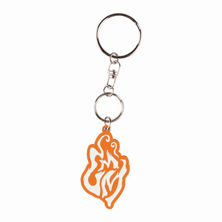 Key tag with orange fire design.