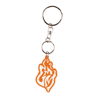 Keychain with a fiery graphic design.