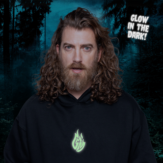 Glow-in-the-dark bonfire hoodie with GMM logo.