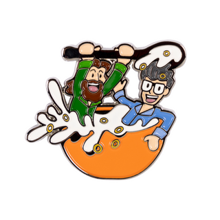 Rhett & Link's Giant Cereal Bowl Bath Pin of the Month with Rhett and Link figures in a cereal bowl.