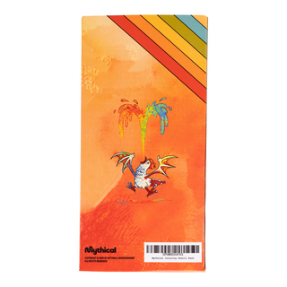 Mythical colored pencils pack. Graphic of dragon with rainbow shooting out its mouth. "Mythical" logo on front.
