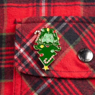 Rhett's Christmas Face Pin of the Month. Pin featuring a Christmas tree face with candy canes and lights. Inspired by Christmas Face (a Song) video.