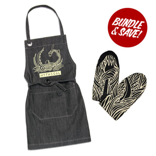 Mythical Kitchen Apron + Oven Mitts Bundle