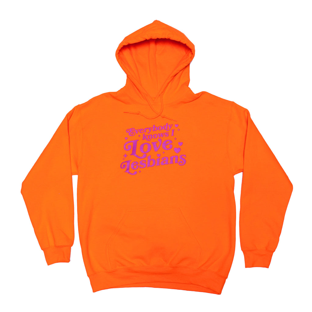 Everybody Knows I Love Lesbians Hoodie (Orange) | Mythical Store XL