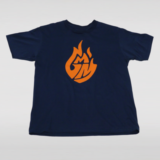 Good Mythical Morning logo tee. Navy blue t-shirt with Good Mythical Morning logo in orange.